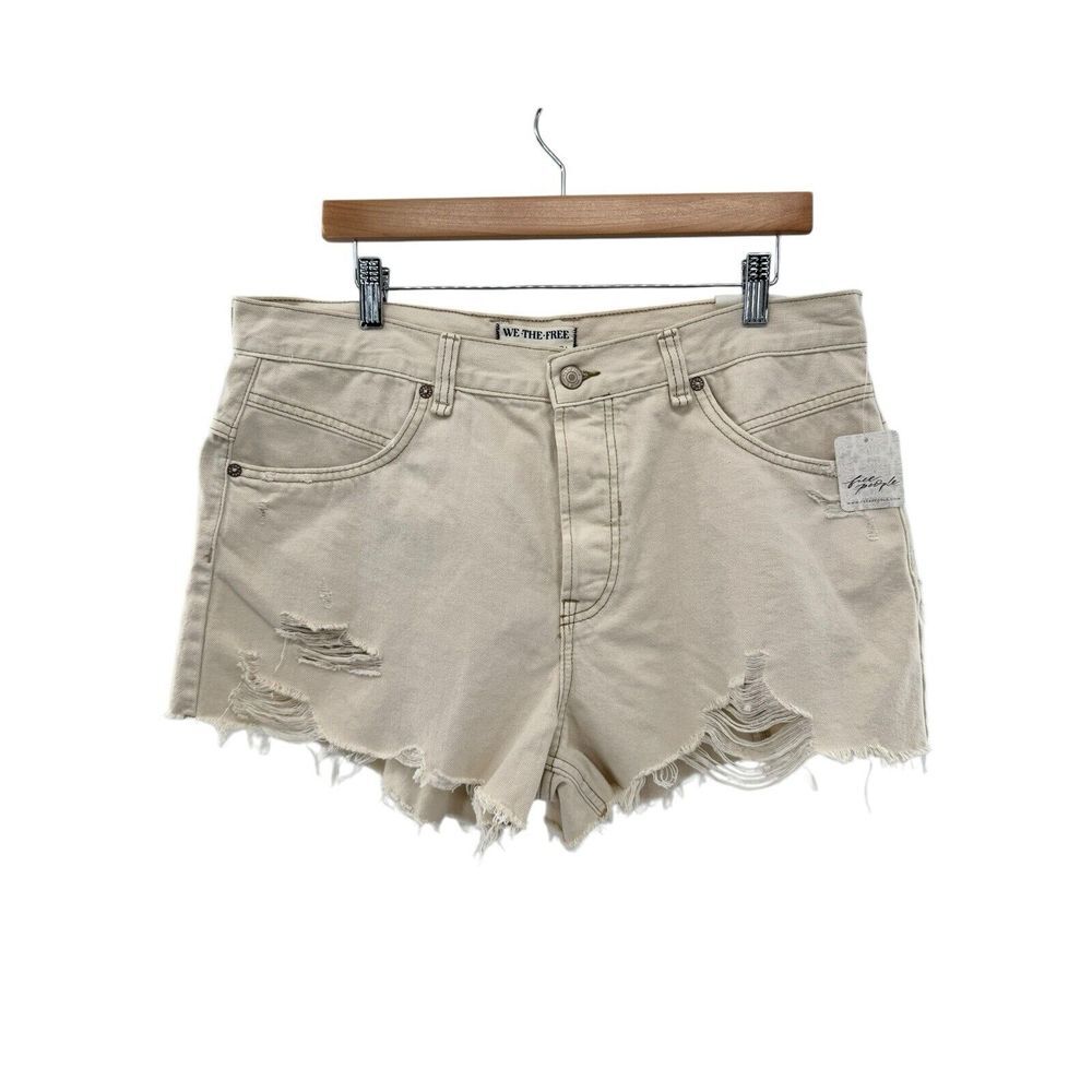 WE THE FREE Now Or Never Denim Shorts Women's Size 31 Ivory NEW Distressed